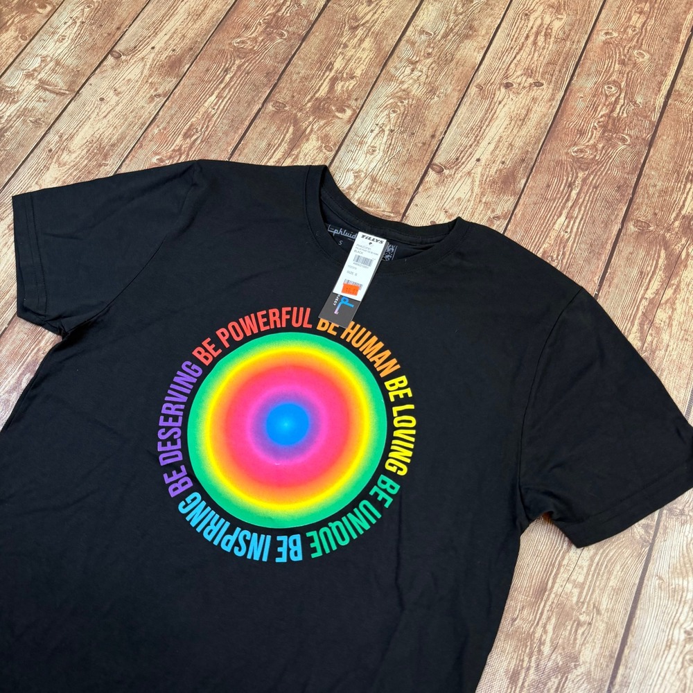 The Phluid Project Pride Tee T Shirt Mens Small Black Rainbow Gender Free Tee